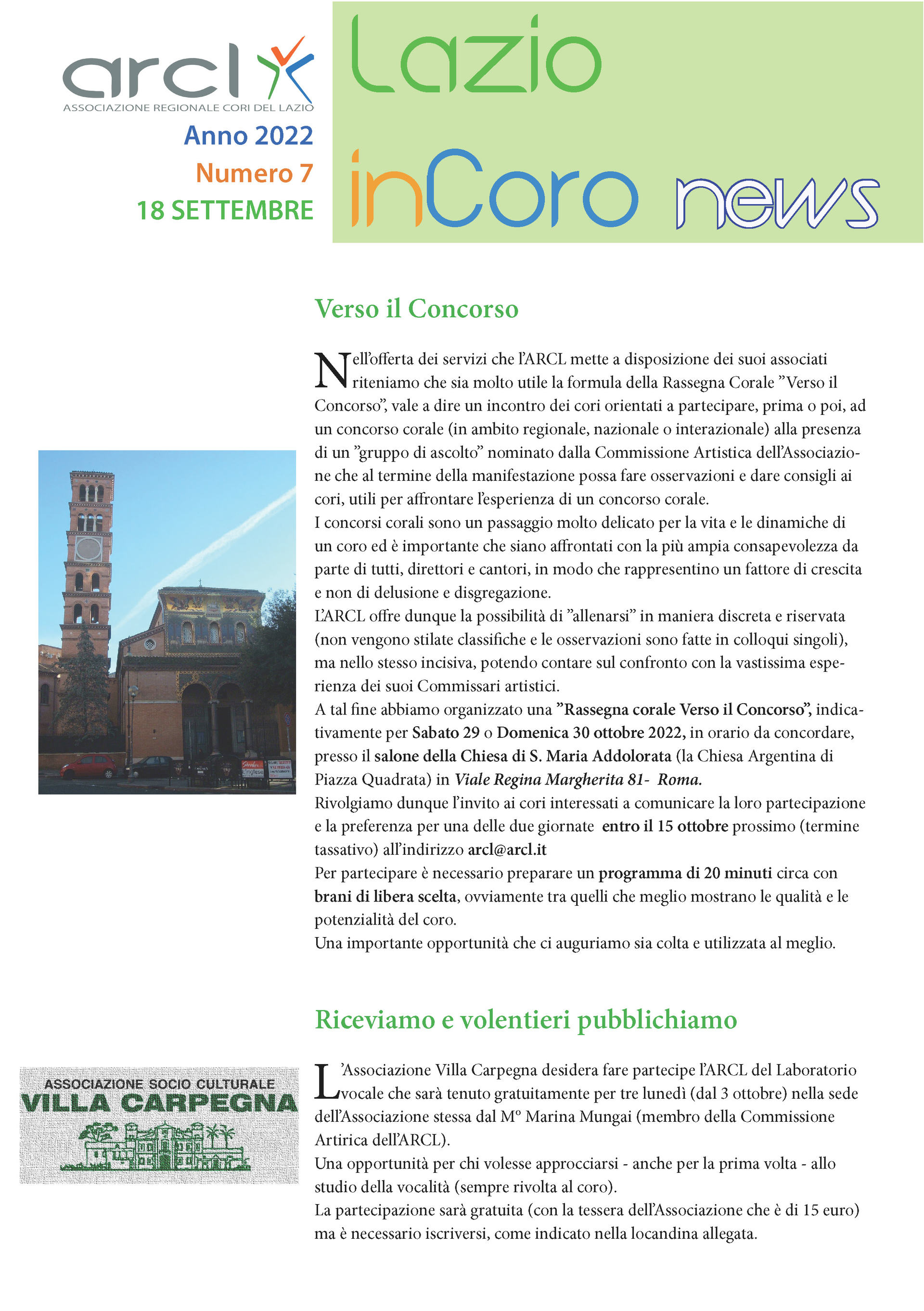 Lazioincoro News n. 7 - 18 sett 2022