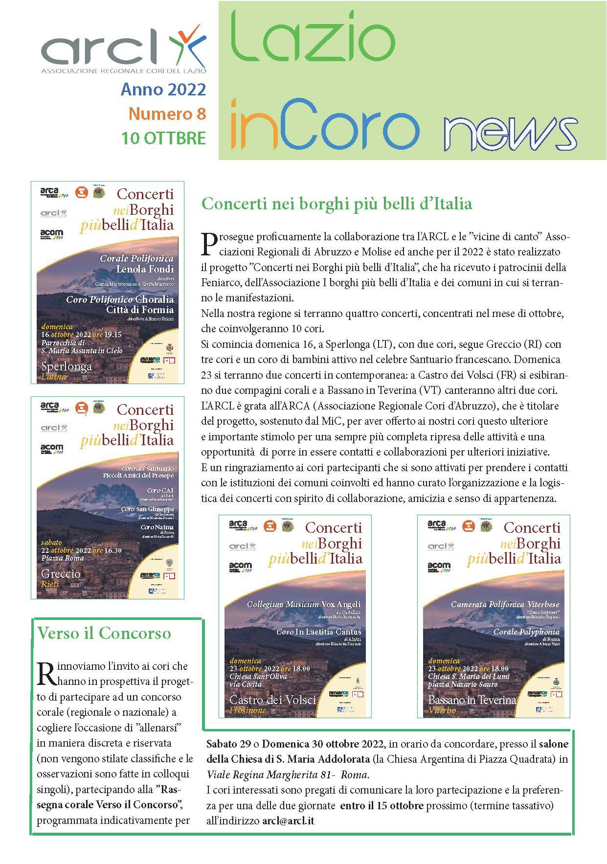 Lazioincoro News n. 8 - 10 ottobre 2022