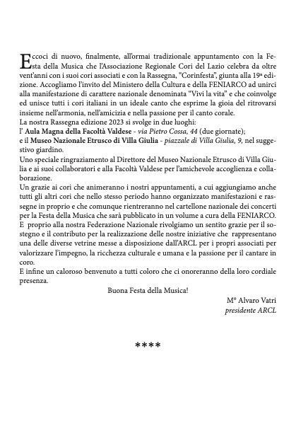 XIX Rassegna Corinfesta - 2023 _lettera
