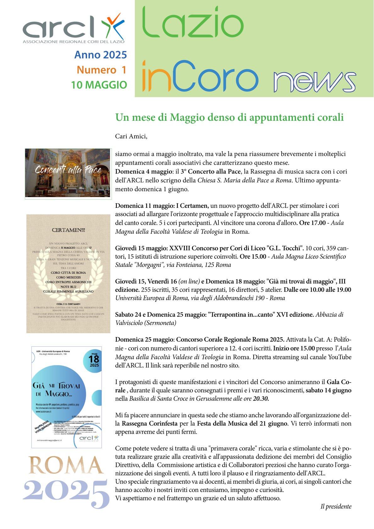 Lazioincoro News n. 1 - 10 mag 2025